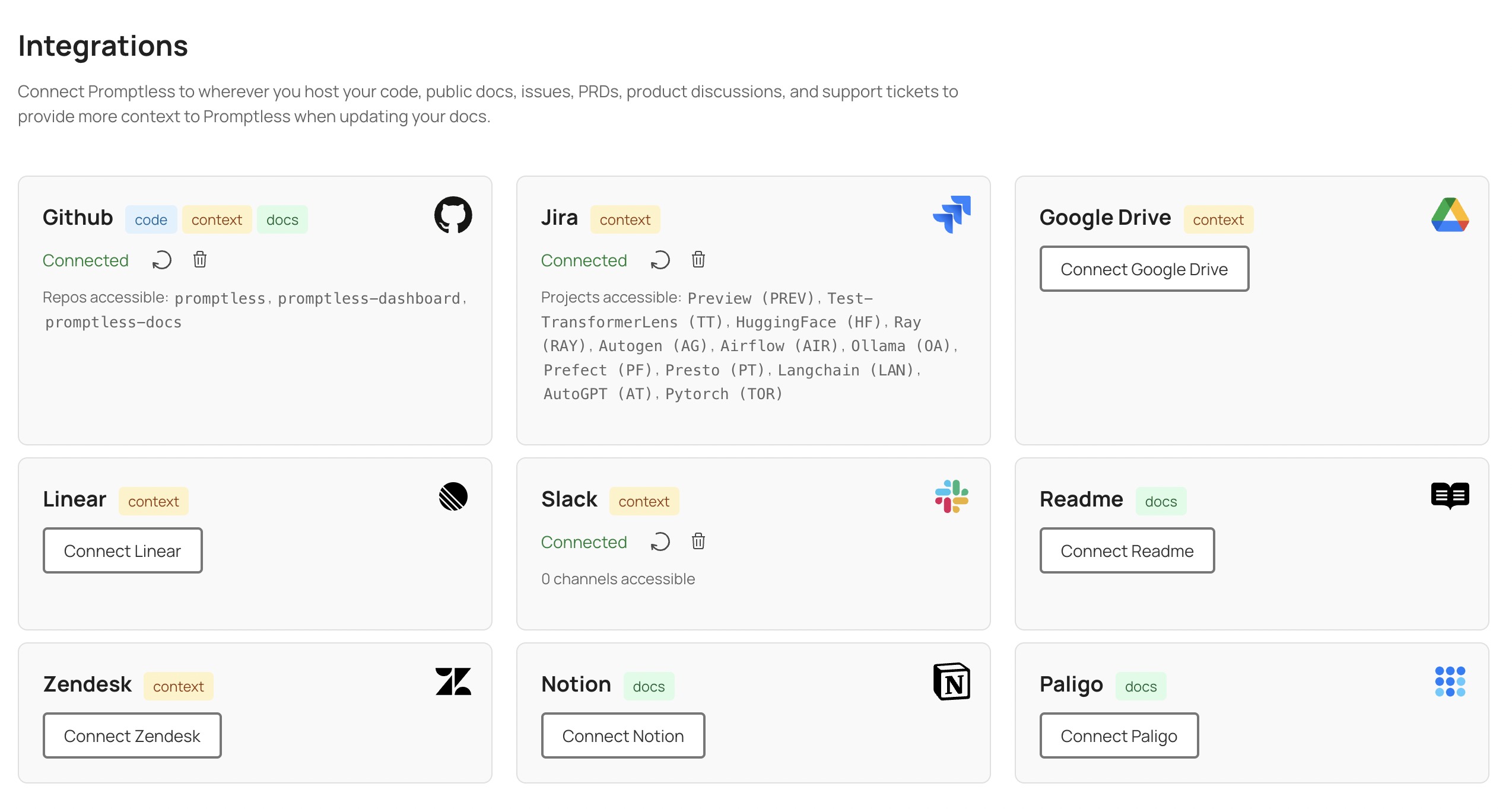 Integrations Page